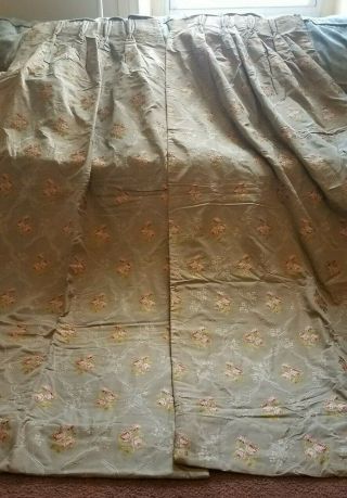 Antique Vtg French Embroidered Floral Silk Drapes Curtains Fabric Panels Roses