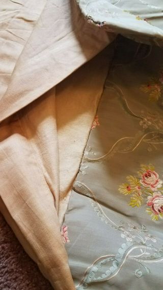 Antique Vtg French Embroidered Floral Silk Drapes Curtains fabric panels Roses 6