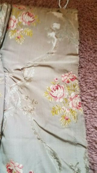 Antique Vtg French Embroidered Floral Silk Drapes Curtains fabric panels Roses 8