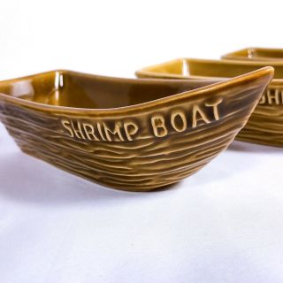 6 Vintage Shrimp Cocktail Boat Dipping Dishes Aloa Ceramic Pottery Divided Usa