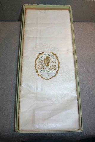 NOS Tablecloth 60 x 80,  8 Napkins VTG Ivory Irish Linen Damask CHRYSANTHEMUM 3