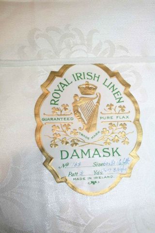 NOS Tablecloth 60 x 80,  8 Napkins VTG Ivory Irish Linen Damask CHRYSANTHEMUM 7