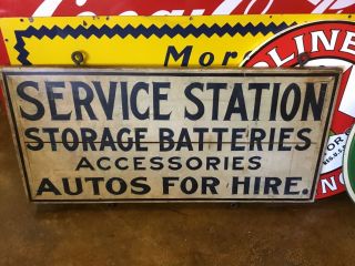 Vintage 1920 ' S DOUBLE SIDED WOODEN HAND PAINTED SERVICE STATION SIGN 3