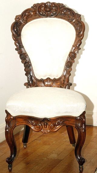 Parlor Chair,  Rococo,  Victorian,  Solid Rosewood,  Roses,  41”t,  C1860