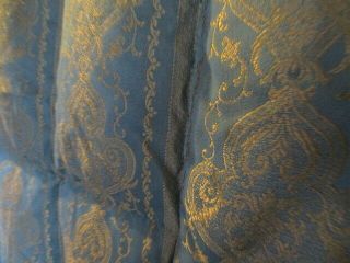 Vintage French Luxurious Feather Filled Quilt Blue w.  Gold Embroidery 10