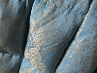 Vintage French Luxurious Feather Filled Quilt Blue w.  Gold Embroidery 11