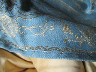 Vintage French Luxurious Feather Filled Quilt Blue w.  Gold Embroidery 12