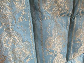 Vintage French Luxurious Feather Filled Quilt Blue W.  Gold Embroidery