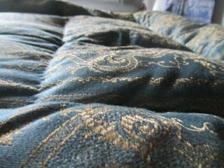 Vintage French Luxurious Feather Filled Quilt Blue w.  Gold Embroidery 2