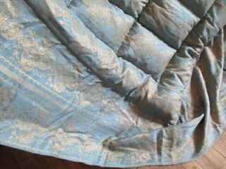 Vintage French Luxurious Feather Filled Quilt Blue w.  Gold Embroidery 3
