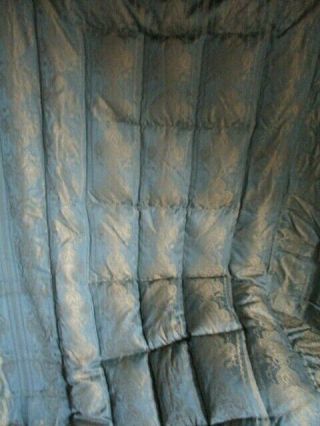 Vintage French Luxurious Feather Filled Quilt Blue w.  Gold Embroidery 5