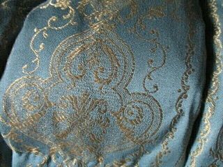 Vintage French Luxurious Feather Filled Quilt Blue w.  Gold Embroidery 7