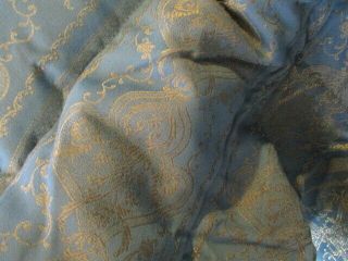 Vintage French Luxurious Feather Filled Quilt Blue w.  Gold Embroidery 8