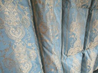 Vintage French Luxurious Feather Filled Quilt Blue w.  Gold Embroidery 9