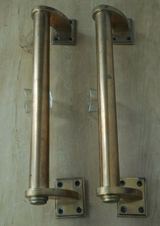 Pair Vintage Pull Door Handles Art Deco Brass Fully Antique Pub 14 