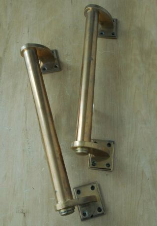 Pair Vintage Pull Door Handles Art Deco Brass Fully Antique Pub 14 