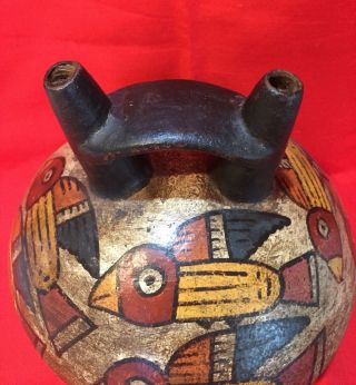 Pre Columbian Large Trichrome Pottery Nazca Bird Design Stirrup Vessel 2 - 600AD 2