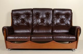 Vintage G Plan Sofa 3 Seater Teak Studio Couch Faux Leather Retro 60s 70s 2