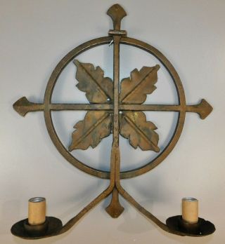 Antique Mission Gothic Celtic Iron Cross Life Circle Altar Candle Wall Sconce