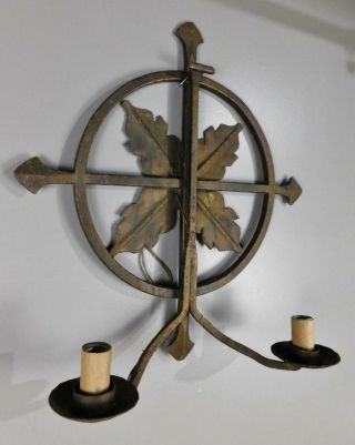 Antique Mission Gothic Celtic Iron Cross Life Circle Altar Candle Wall Sconce 3
