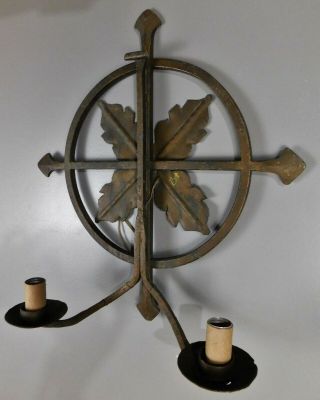 Antique Mission Gothic Celtic Iron Cross Life Circle Altar Candle Wall Sconce 5