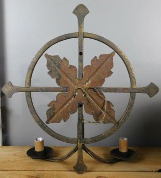 Antique Mission Gothic Celtic Iron Cross Life Circle Altar Candle Wall Sconce 7