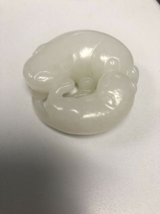 Chinese Carved White Jade Pendant Toggle