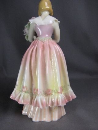 Vintage Art Deco Karl Ens 6 - 1/2 Porcelain Figurine Lady Pink Dress Bouquet Roses 3