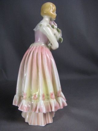 Vintage Art Deco Karl Ens 6 - 1/2 Porcelain Figurine Lady Pink Dress Bouquet Roses 4