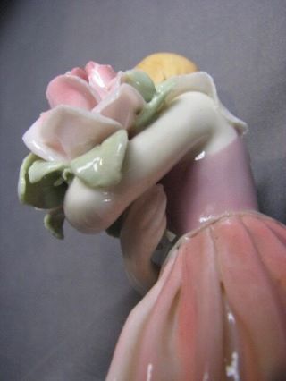 Vintage Art Deco Karl Ens 6 - 1/2 Porcelain Figurine Lady Pink Dress Bouquet Roses 8