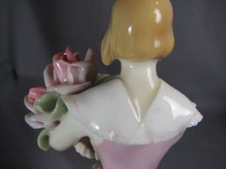 Vintage Art Deco Karl Ens 6 - 1/2 Porcelain Figurine Lady Pink Dress Bouquet Roses 9