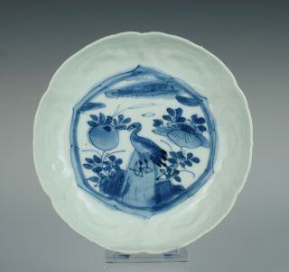 Good Late Ming B&w Kraak Porcelain Dish,  Tianqi,  Lovely Ruyi Moulding 1620s No2