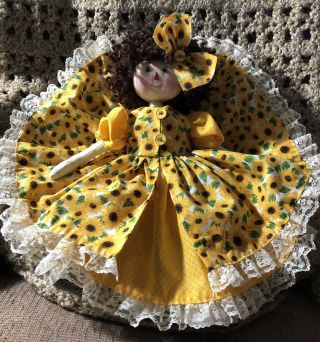 Primitive Folk Art Sunflower Raggedy Annie Cloth Doll