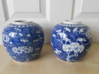 19th/20th Century Chinese Porcelain Prunus Blue & White Jars X 2