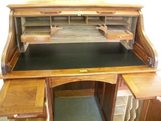 Restored & Refinished Antique Solid Walnut Roll Top Desk w/ S Roll Tambour top 3