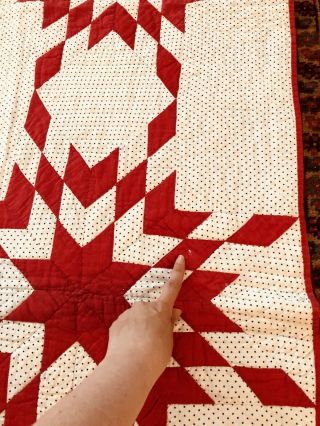 ca 1920s Calico Red & White Touching Stars Patchwork Quilt 73 x 72 7SPI AAFA 10