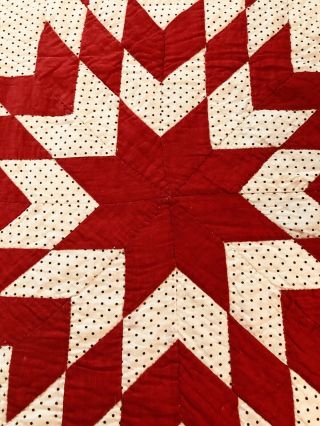 ca 1920s Calico Red & White Touching Stars Patchwork Quilt 73 x 72 7SPI AAFA 7