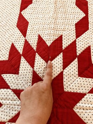 ca 1920s Calico Red & White Touching Stars Patchwork Quilt 73 x 72 7SPI AAFA 9