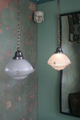 Small Holophane Lanterns Antique Lights Pendants Industrial Salvage