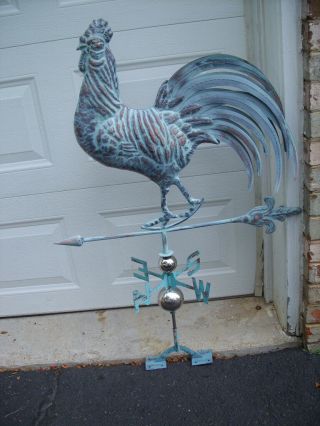 Large 3d Rooster Weathervane Antique Copper Finish Weather Vane Hand Crafted