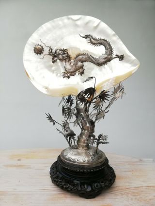 Chinese Export Silver And Mother - Of - Pearl Centrepiece