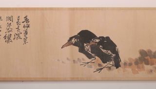 Pan Tianshou Signed Old Chinese Hand Painted Calligraphy Scroll w/Bird 7