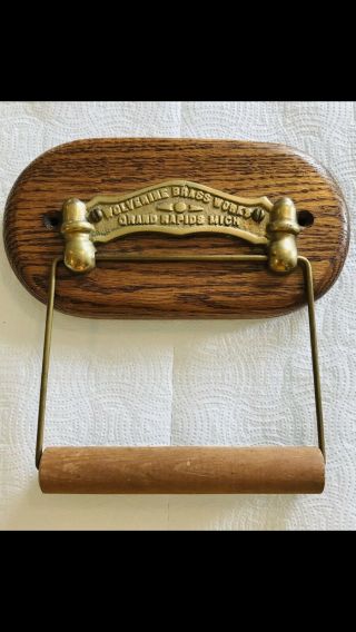 1920s Rare Antique Wolverine Brass Solid Wood Toilet Paper Holder