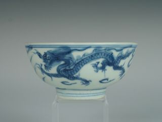 Late Ming B&w Chinese Porcelain Bowl With Dragons,  Probably Wanli,  1600s.  No2
