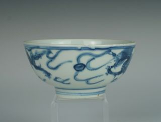 Late Ming b&w Chinese porcelain bowl with dragons,  probably Wanli,  1600s.  No2 7