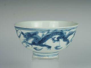 Late Ming b&w Chinese porcelain bowl with dragons,  probably Wanli,  1600s.  No1 4