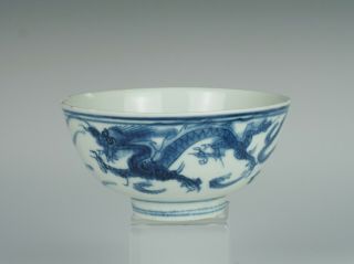 Late Ming b&w Chinese porcelain bowl with dragons,  probably Wanli,  1600s.  No1 7