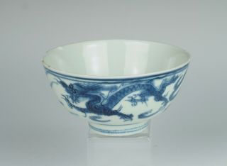 Late Ming b&w Chinese porcelain bowl with dragons,  probably Wanli,  1600s.  No1 9