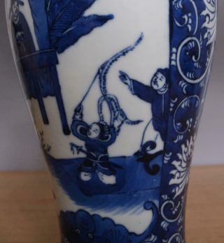 Pair Antique Chinese Blue & White Porcelain Vases w/Figure 12