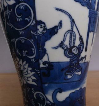 Pair Antique Chinese Blue & White Porcelain Vases w/Figure 9
